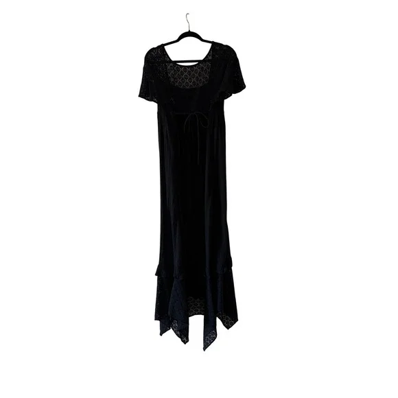 Free People Black Lace Maxi Bring the Romance Dress Large Boho Ruffle - Picture 5 of 5